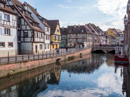 Half-timbered houses along the course of the Lauch in the district of La Petite Venise opposite the market - Marche Couvert