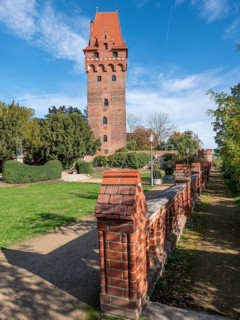Chapter tower and the park of Tangermuende Castle