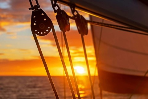 Close up of sailing boat blocks