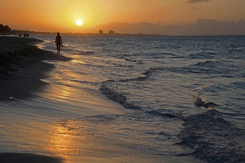 Sunset over the sea and beach at the seaside resort Varadero