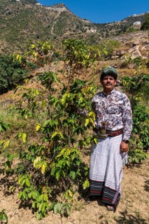 Traditional dressed man of the Qahtani Flower men tribe in the coffee plants