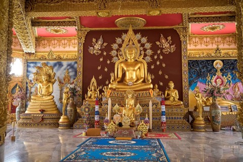 Interior altar in the temple pagoda of the Sri Chai Mongkol Grand Pagoda temple complex