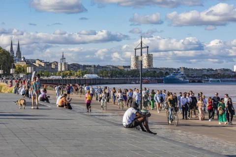 People on the Garonne waterfront in Bordeaux