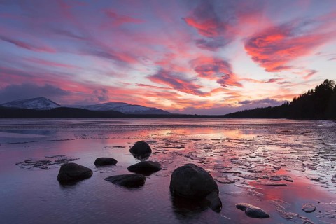 Loch Morlich at sunset in winter