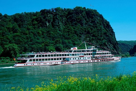 Excursion boat on the Rhine in front of the Loreley