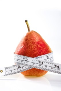 Red pear with tape measure
