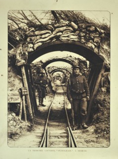 Soldiers in covered trench at Diksmuide in Flanders during the First World War