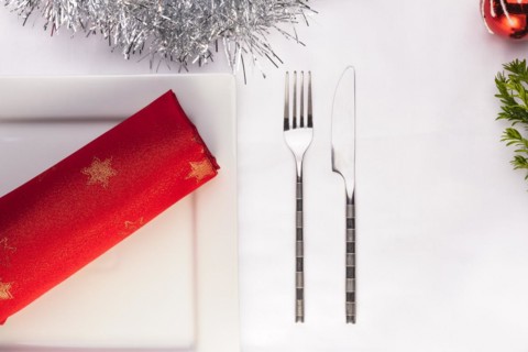 Table laid for Christmas dinner