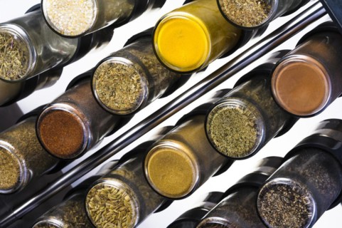 Spices in a rack