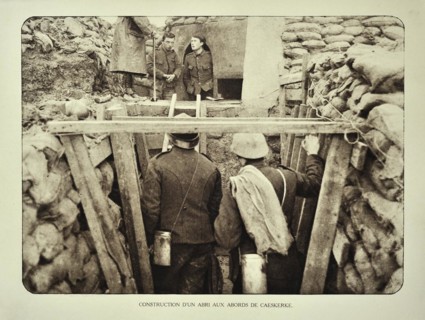Soldiers at shelter in trench at Kaaskerke in Flanders during the First World War