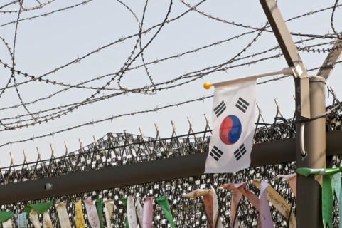 South Korean flag on the DMZ fence
