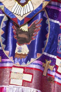 Detail of a womens fancy or shawl dance regalia