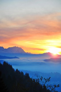 View from the high plateau of Hagspiel in the Allgaeu near Oberstaufen to the massif of the Saentis
