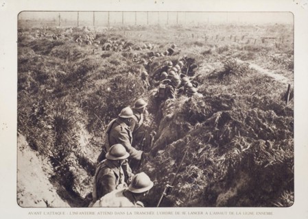 Infantry soldiers waiting in trenches to charge the Germans in Flanders during the First World War