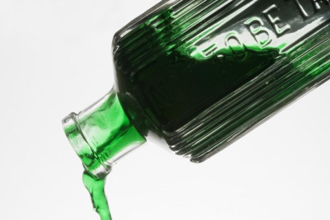 Bottle of green liquid