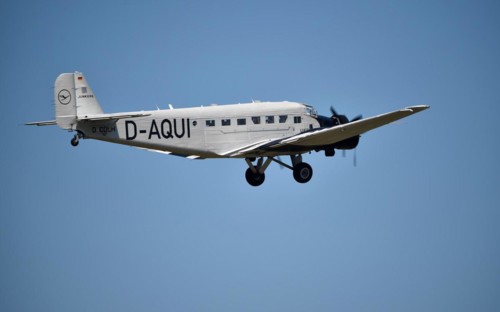 Propeller plane Ju 52 flies over Hesse