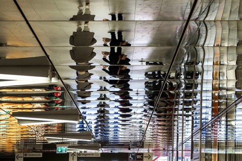 Reflections on the ceiling in the Muenchner Freiheit underground station