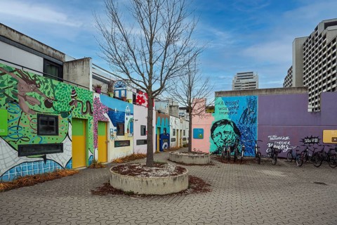Murals in the former Olympic Village