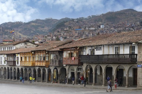 Spanish colonial buildings with balconies