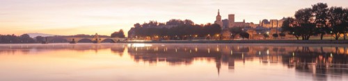 The Pont des Avignon and the Palais des Papes and Cathedral across the Rhone river