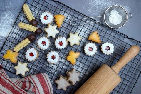 Assorted Christmas Cookies on Cake Rack