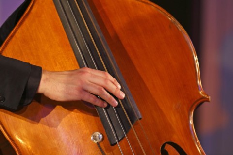 Jazz bassist Conrad Steinhoff from the Gerold Heitbaum Quartet in concert