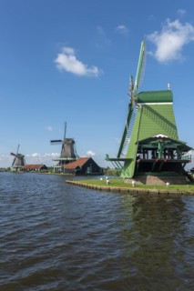 Rural scene with historic windmills in the Zaanse Schans open-air museum