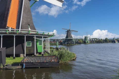 Historic windmill Het Jonge Schaap in the open-air museum Zaanse Schans