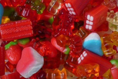 Various types of assorted stacked gumdrops