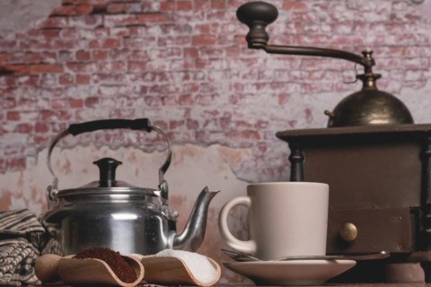Coffee cup with milk jug