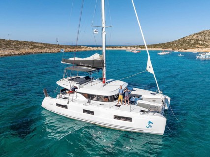 Sailing catamaran in a bay