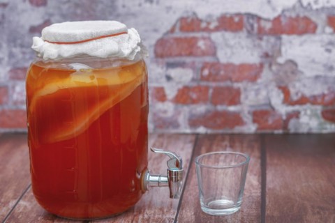 Glass jar with homemade kombucha