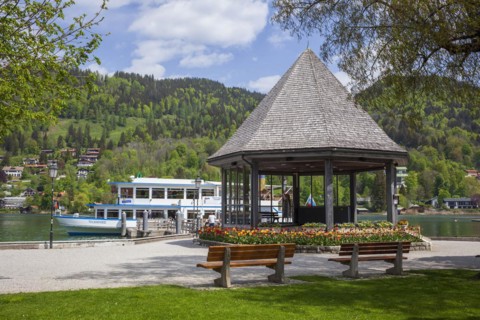 Music pavilion in the spa complex with excursion steamer