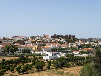 Cityscape of Silves with Moorish Castle and Cathedral on top of the hill