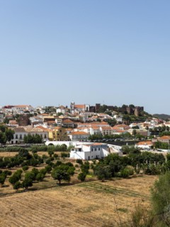 Cityscape of Silves with Moorish Castle and Cathedral on top of the hill