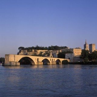 The Pont des Avignon and the Palais des Papes and Cathedral across the Rhone river