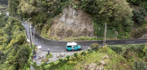 VW bus on a road