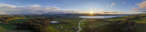 Panorama aerial view at sunset with Lake Sempach