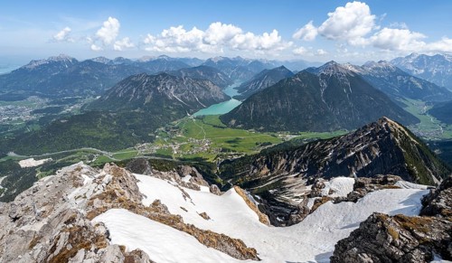 View from Thaneller of Plansee and eastern Lechtal Alps