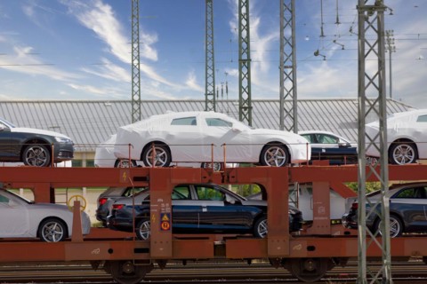 Car loading onto freight wagons