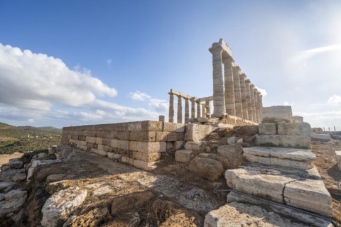 Ruin and columns of the ancient Temple of Poseidon