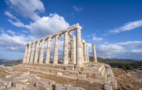 Ruin and columns of the ancient Temple of Poseidon