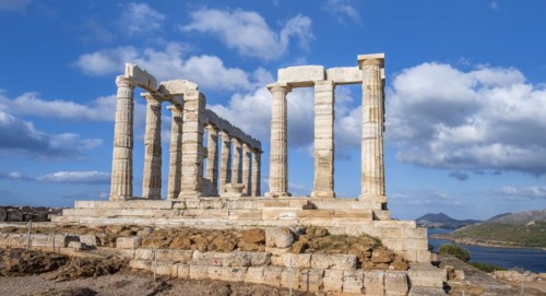 Ruin and columns of the ancient Temple of Poseidon