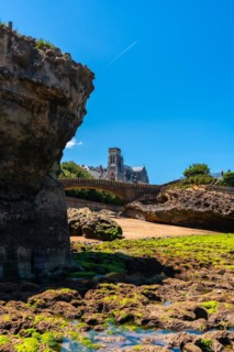 Low tide on the beach under the Basta Rock of Biarritz beach