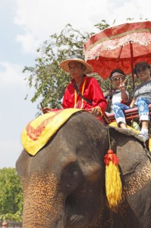 Thai woman riding an elephant