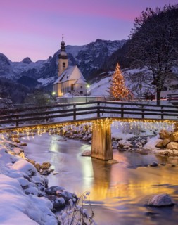 Christmas Parish Church of St Sebastian at sunset