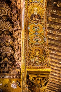 Elaborate gold mosaics with episodes from the Old and New Testatment