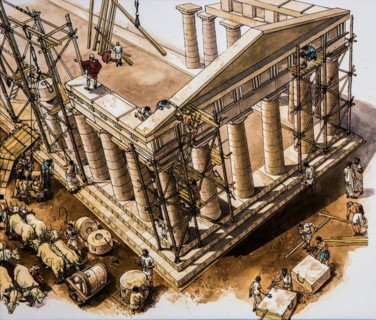Reconstruction drawing of the Doric temple from 430 BC