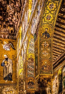 Elaborate gold mosaics with episodes from the Old and New Testatment