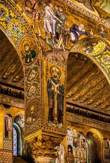 Elaborate gold mosaics with episodes from the Old and New Testatment